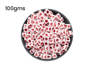 Cuentas plasticas cubo blanco corazon rojo 